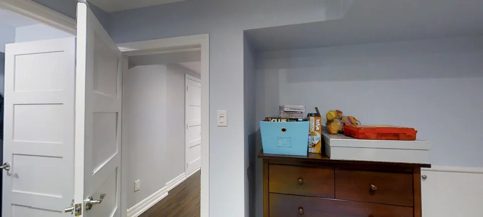 The kids’ playroom, in a finished basement in Aurora by Harmony Basements, captured in 360 degrees