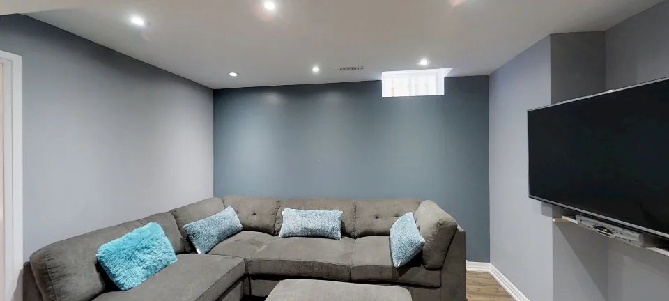 The lounge, in a finished Harmony basement in Maple, captured in 360 degrees