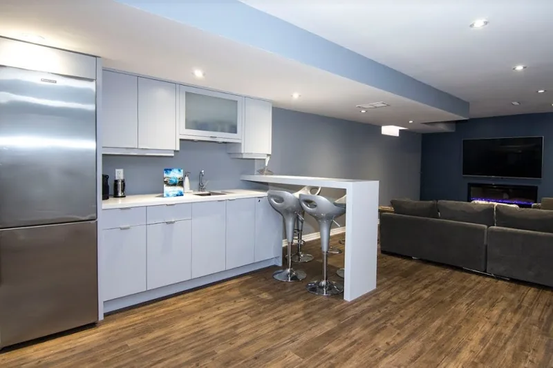Maple: a finished Harmony basement, from the walkthrough film