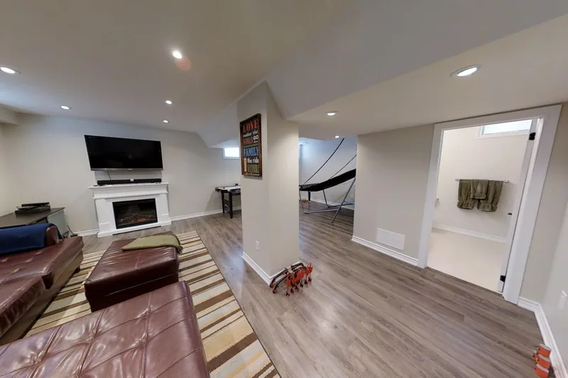 Open staircase: a finished Harmony basement, in the 3D tour
