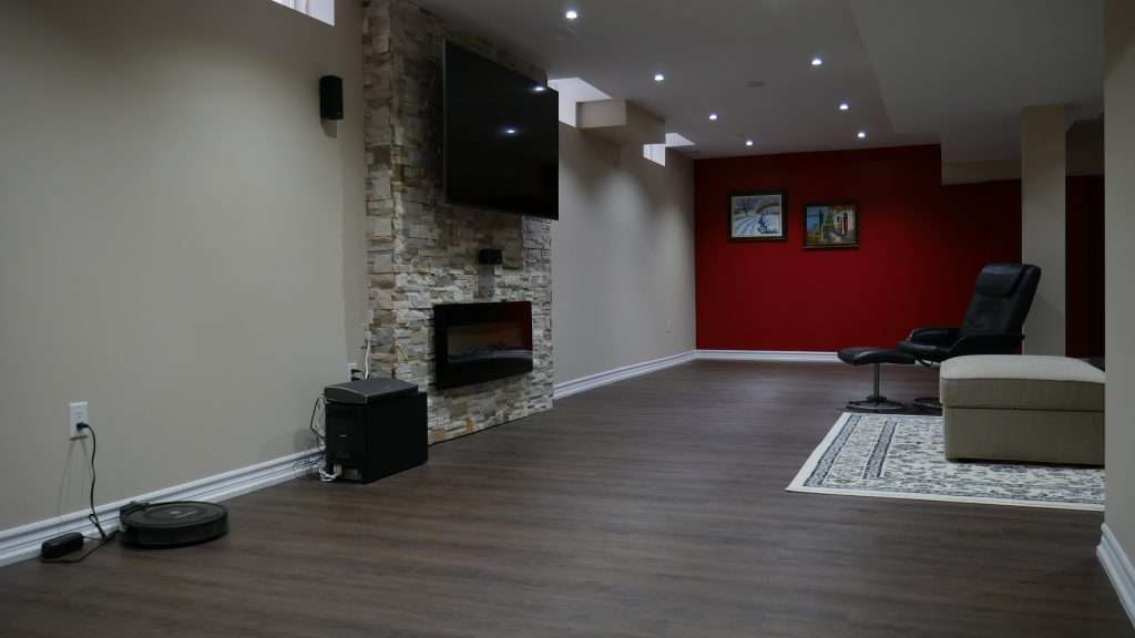 Finished basement with fireplace image