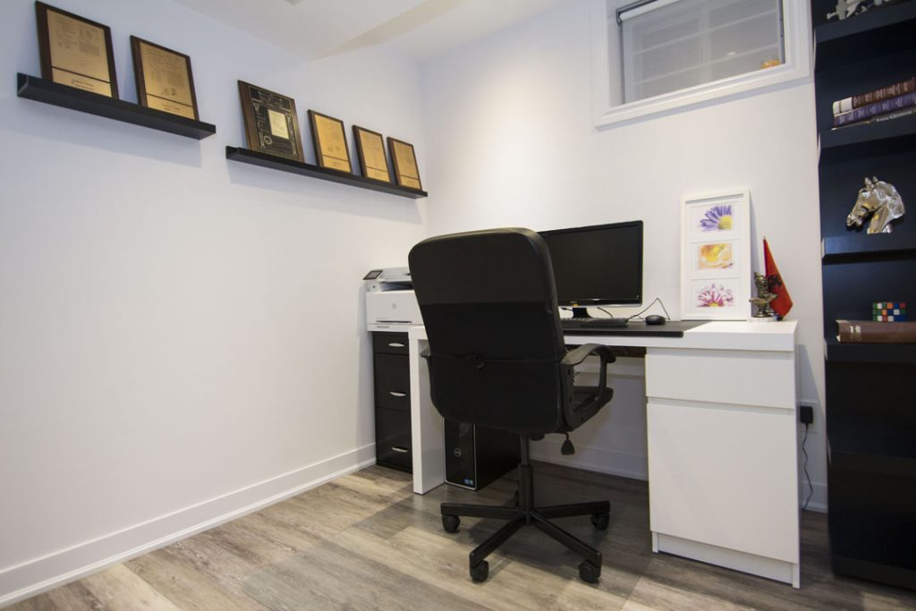Basement idea, the office: a finished basement in Scarborough by Harmony Basements