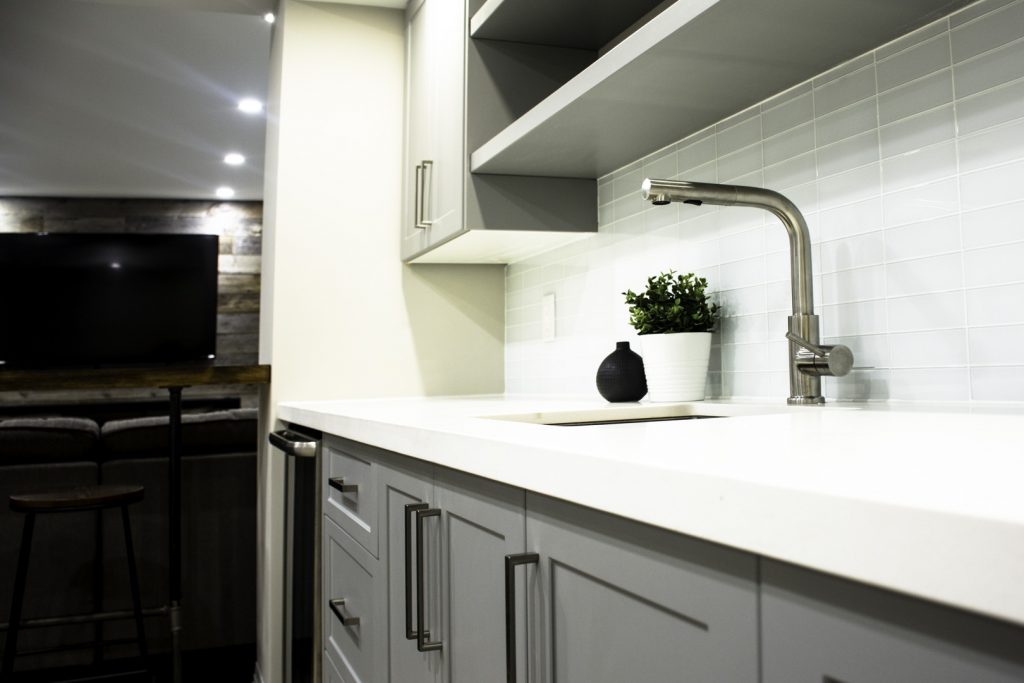 finished kitchen in basement closeup