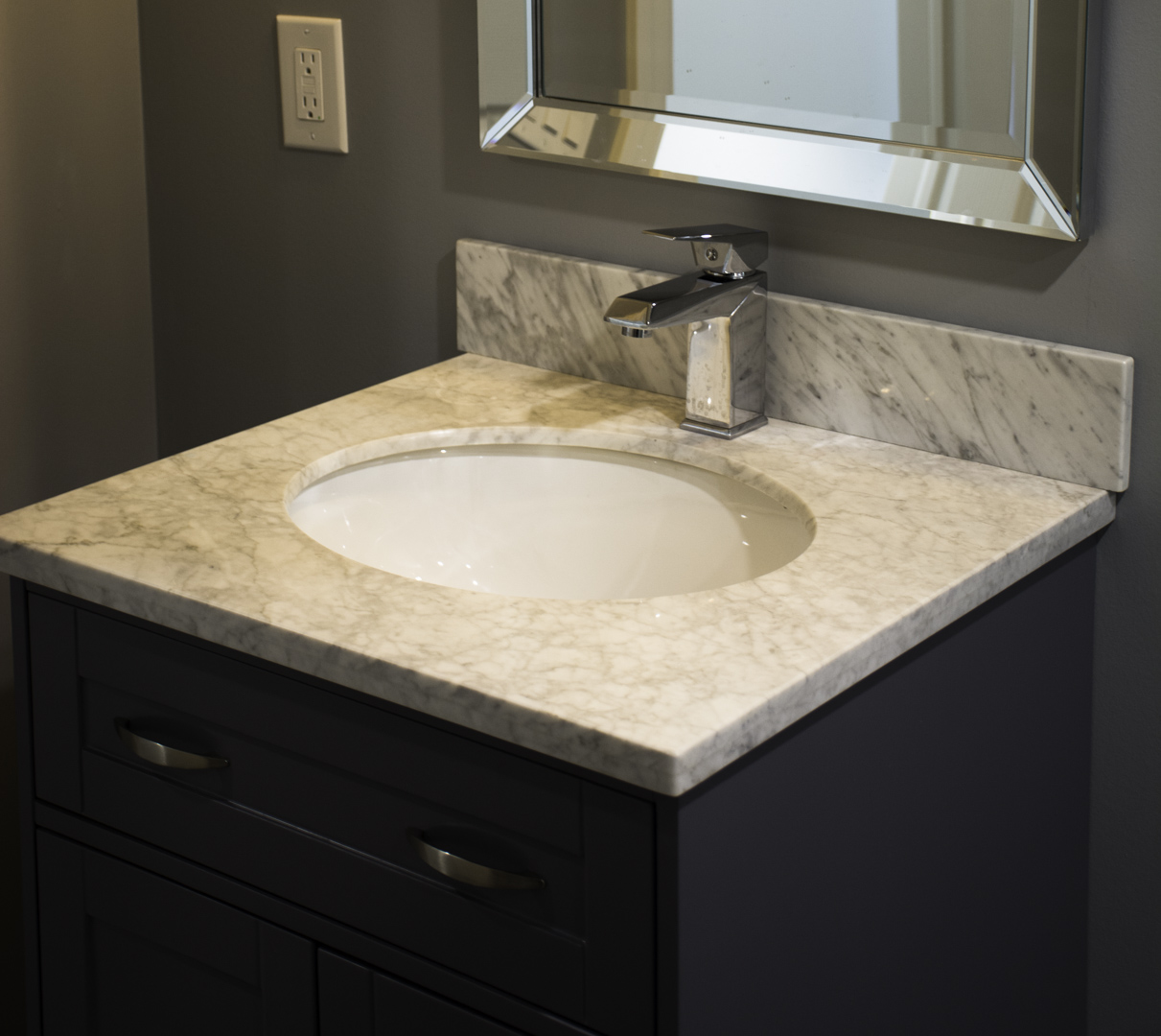 The bathroom vanity in a finished basement in Oakville by Harmony Basements