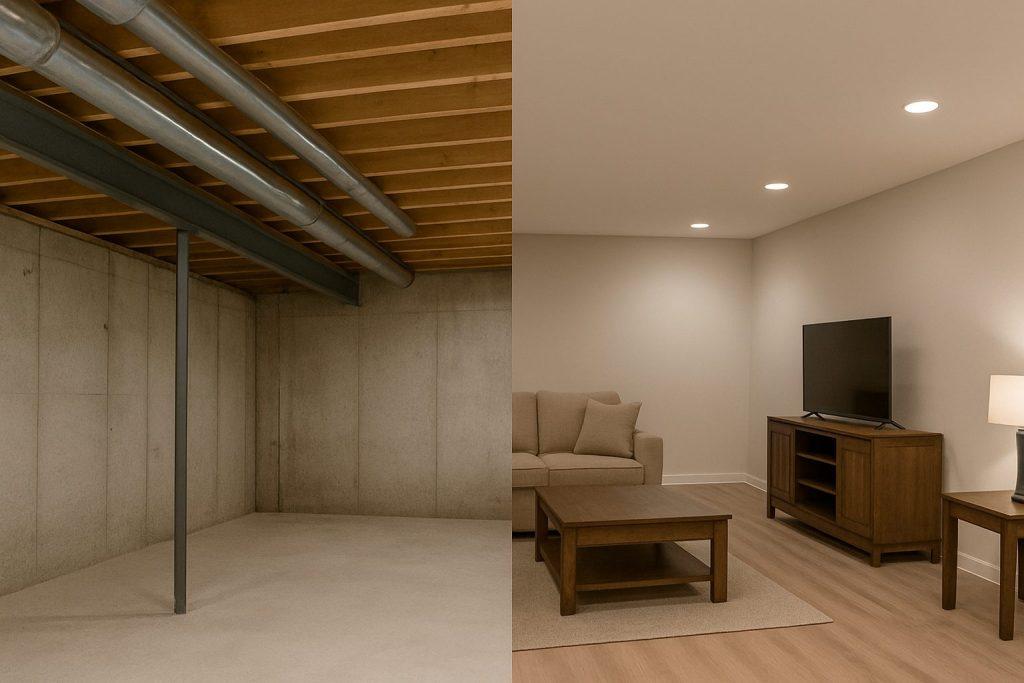 basement renovation comparison before/after