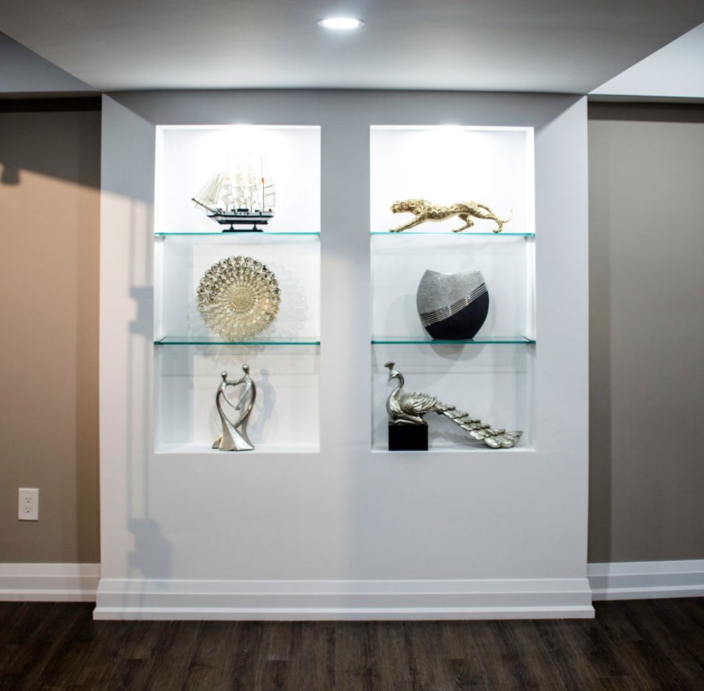 Custom Wall Unit in Amazing Basement Design by Harmony Basements Thornhill