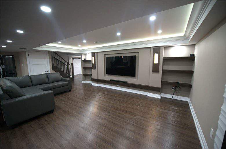 Backlit Ceiling and Wall Unit in Custom Basement - Basement Finishing Pickering