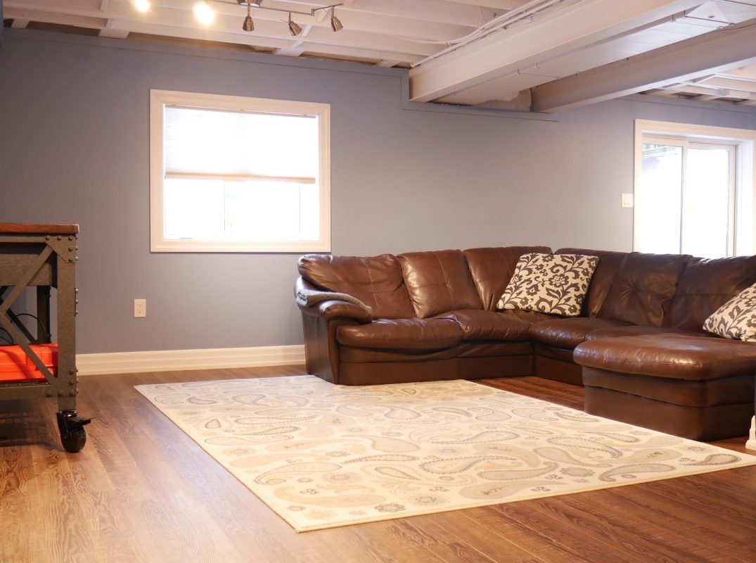 Blue Painting and Baseboard Trim in Custom Basement Design Thornhill