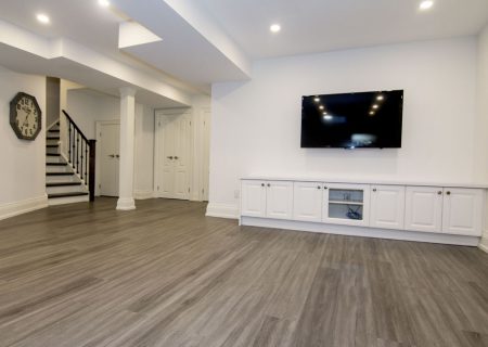 Modern Family Room in Basement Renovation Project Newmarket