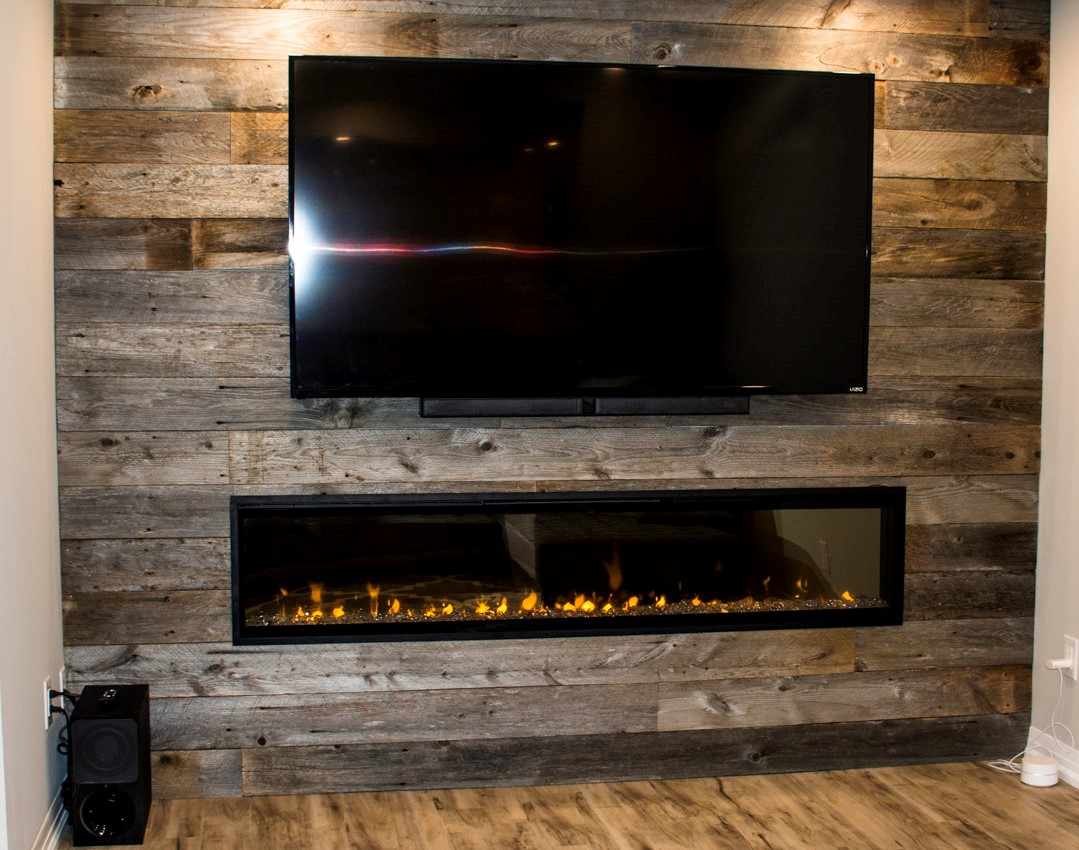 Amazing Wall Decor and Build in Fireplace in Basement - Basement Renovation Compony Bradford