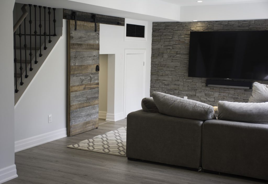 Custom Family Room in Basement Renovation Project Ajax