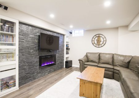 Modern Family Room in Basement Renovation Project Woodbridge