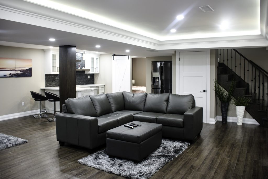 Basement Kitchen and Living Room in Amazing Basement Renovation Project Vaughan