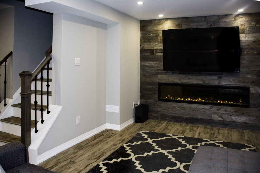 Modern Living Room in Custom Basement Design Milton