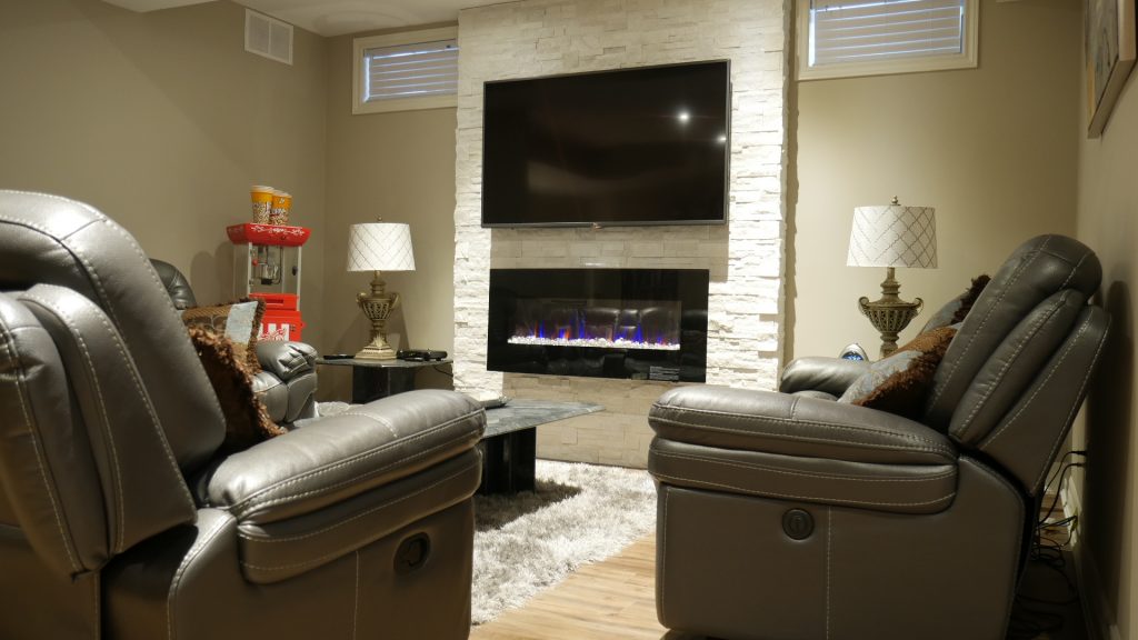 3D Wall Decor and Build in Fireplace - Basement Remodeling Milton