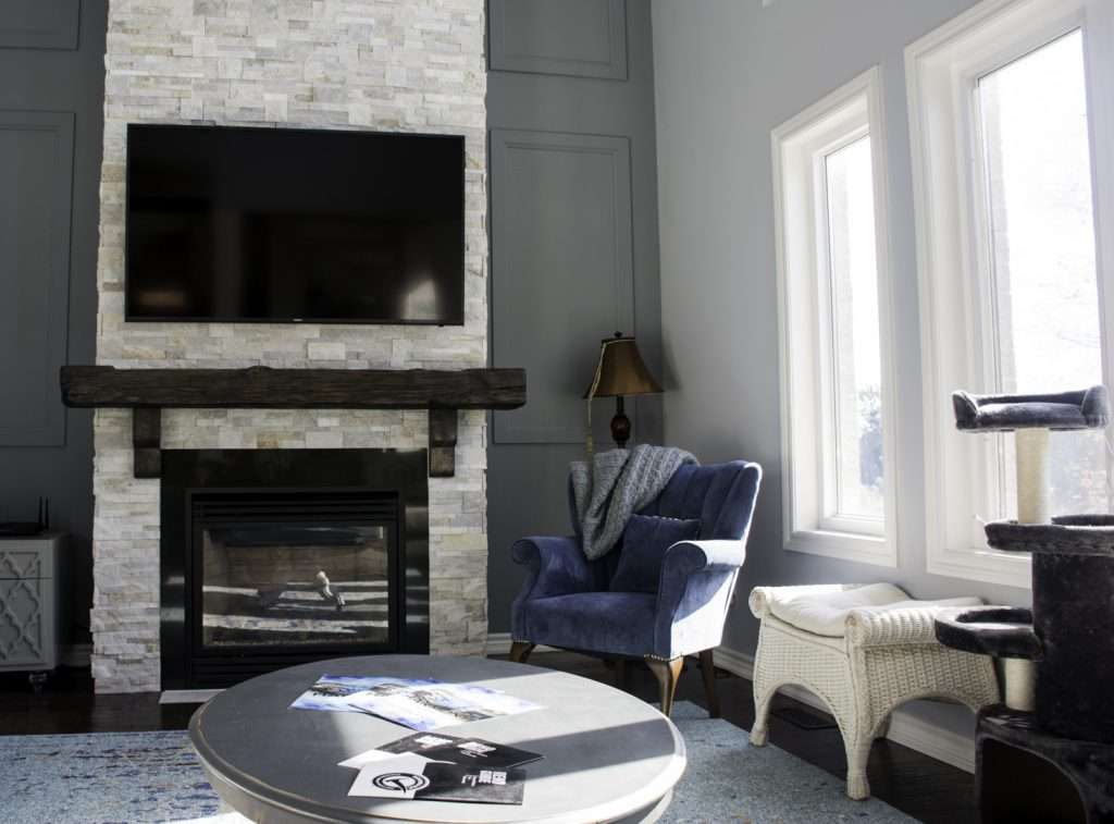 Luxury Family Room Design in Custom Walk out Basement Nobleton